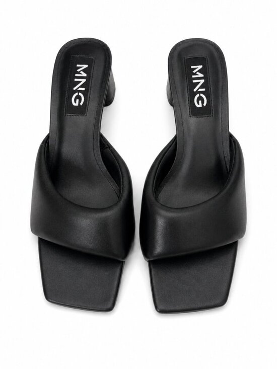 Mango Shoes - Mango Square Toe Kitten Heel Sandals Black (Size EU 38/US 7.5)